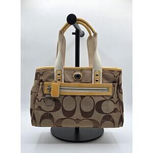 COACH Daisy Tote Signature Khaki Yellow Canvas Leather Bag - F14877